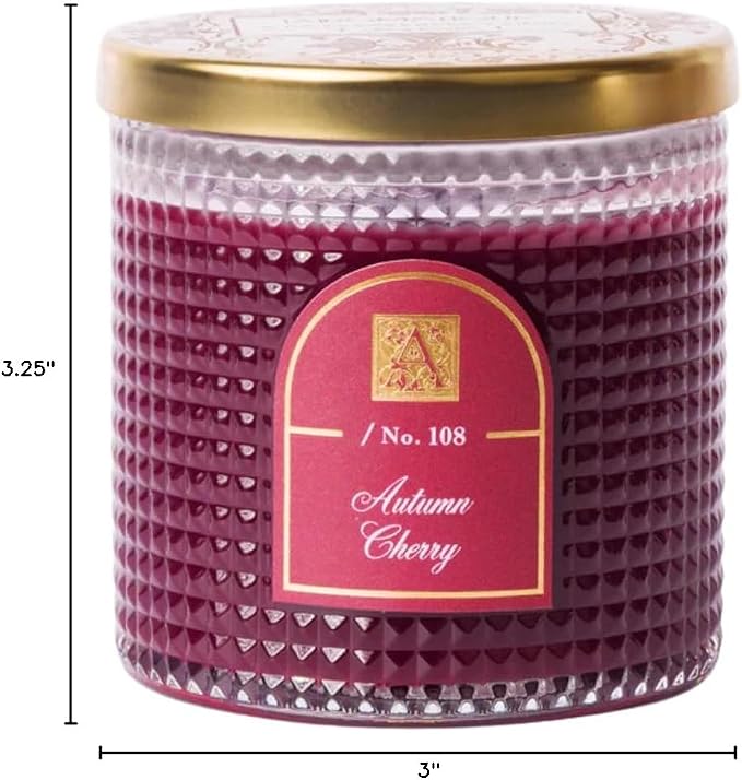 Aromatique Autumn Cherry Textured Glass Jar Candle Aromatherapy Home Fragrance Decor Long Lasting 40 Hr Burn Notes of Cherry, Apple, Cinnamon, Vanilla, Musk, Amber Luxury Office Home Gifts 6oz