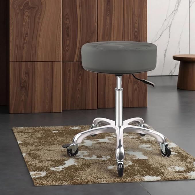 Rolling Stool with Wheels 12cm Ultra Thick Cushion Roller with Heavy Duty Swivel Desk,Adjustable Height Roller Stool for Massage Medical Tattoo Spa(Super Thick Cushion, Grey)