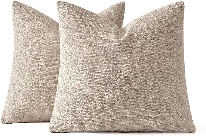 MIULEE 16x16 Decorative Lumbar Boucle Couch Pillow Covers Oatmeal | Set of 2 Textured Neutral Throw Pillow Covers, Accent Solid Pillowcases, Sofa Living Room Home Decor