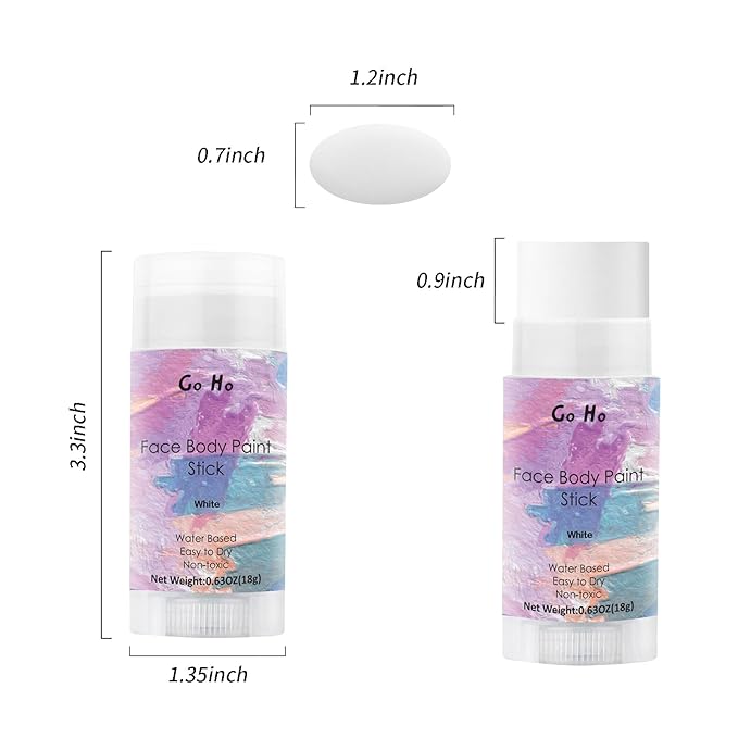 Go Ho Clown White Face Body Paint Stick,Water Based Cream to Powder Face Painting,Easy-to-use Face Paint for Halloween Cosplay SFX Zombie Skeleton Vampire Clown Makeup,0.63oz