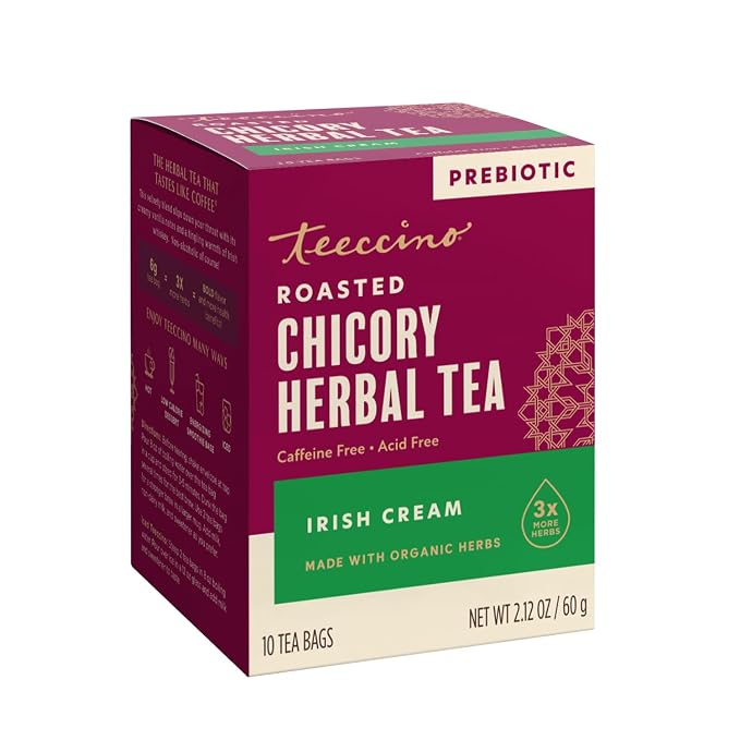Teeccino Irish Cream Herbal Tea, Rich & Roasted Herbal Tea That’s Caffeine Free & Prebiotic for Natural Energy, 10 Tea Bags