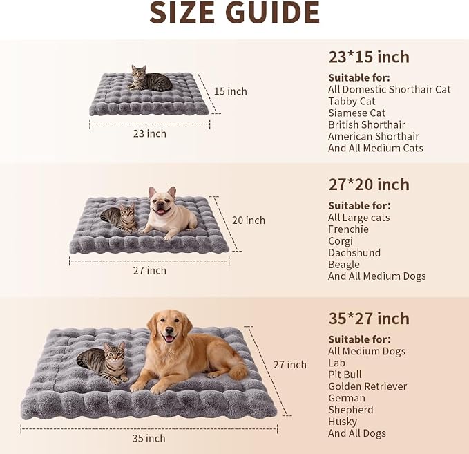 SOMAHE Plush Dog Bed Mat, Machine Washable, Large 35x27 Dark Grey | Machine Washable + Non-Slip Paw Bottom: plush dog mat stays fluffy and helps reduce sliding on indoor floors.
