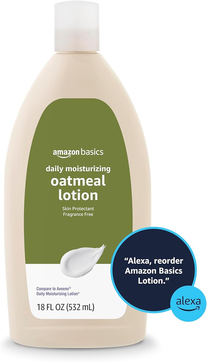 Amazon Basics Daily Moisturizing Oatmeal Body Lotion, Fragrance Free, Non-Greasy, Fast-Absorbing, Non-Comedogenic, Colloidal Oatmeal, Skin Protectant, 18 Fl Oz (Pack of 1) (Previously Solimo)