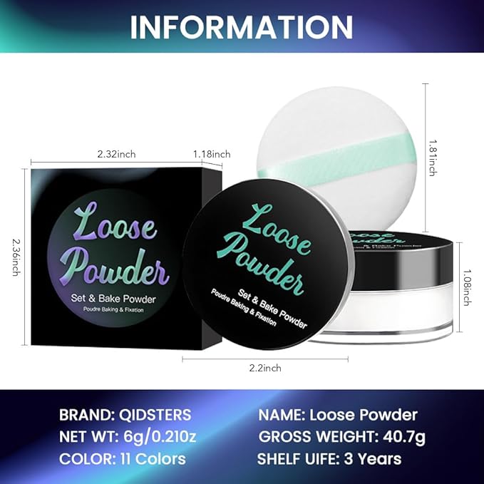 Loose Setting Powder - Translucent Finishing Powder for Face With Built-in Puff, Oil Control & Pore Blurring, Soft Matte Makeup, Vegan & Long Lasting, Sugar 01 (0.21 oz)