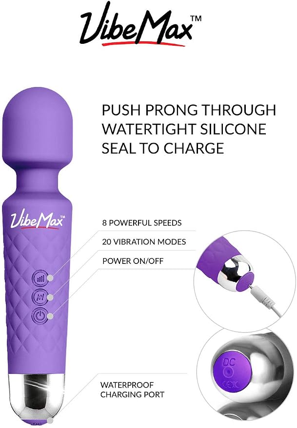 VibeMax Rechargeable Personal Massager - Powerful Multi Speed Vibration - Whisper Quiet - Waterproof - for Muscle Tension Relief in Neck, Back, Shoulders, Legs and Feet - Purple