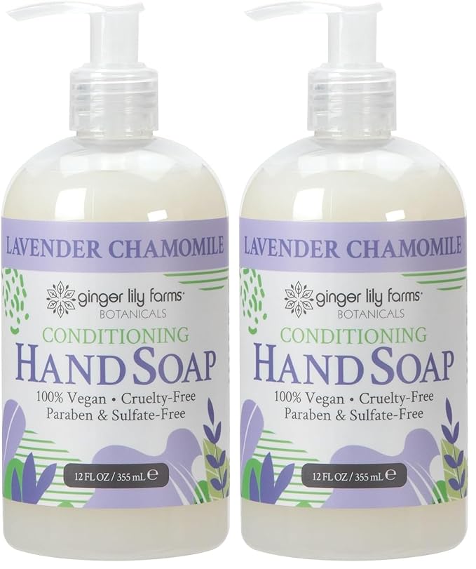 Ginger Lily Farms Botanicals Conditioning Liquid Hand Soap Refill, 100% Vegan & Cruelty-Free, Lavender Chamomile Scent, 12 Fl Oz (Pack of 2)
