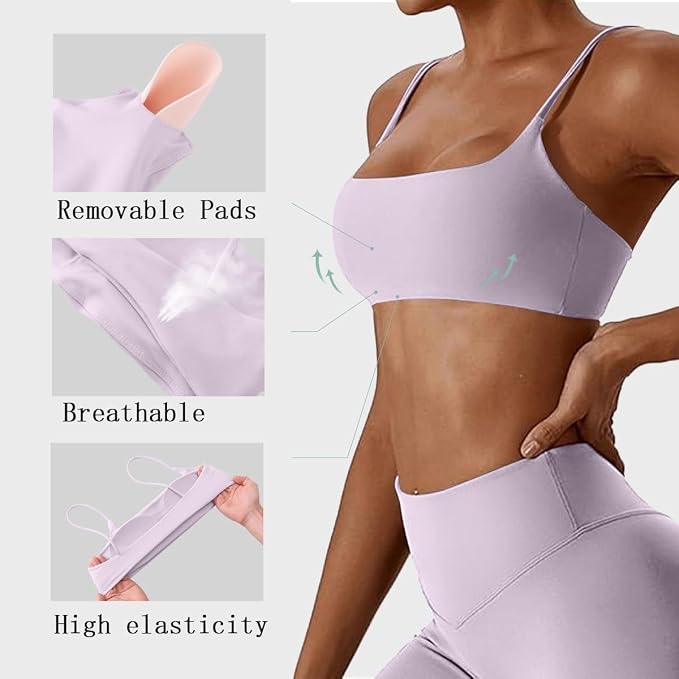 Comper Women's Sports Bras Wirefree Racerback Workout Bras Sexy Thin Straps Yoga Sport Bras with Removable Pads
