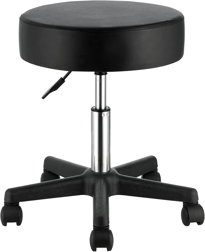 VEVOR Rolling Stools with Wheels, 400 LBS Weight Capacity Adjustable Height Stool with Ultra-Thick Seat Cushion, Swivel Stools Chair for Salon, Bar, Home, Office, Tatoo, Medical, Massage, Black