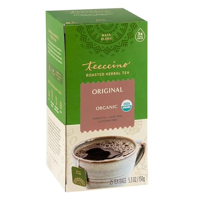 Teeccino Original Herbal Tea - 25 Tea Bags - Rich & Roasted Herbal Tea That’s Caffeine Free & Prebiotic for Natural Energy, Coffee Alternative