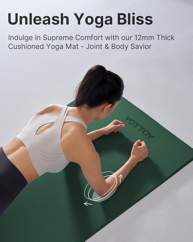 YOTTOY Yoga Mat,Extra Thick Yoga Mat (1/2inch),Professional TPE Exercise Mat,Non-Slip Workout Mat for Yoga, Pilates, Fitness, Barefoot Workouts, Home Gym Studio with Strap