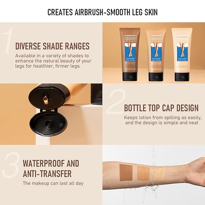 Leg Makeup for Women,4 Oz Leg Makeup Waterproof No Transfer-Easy Application,Flawless and Long Lasting,Legs Vein Cover up Lotion,Body Scar Cover up Lotion,Legs Concealer (Medium Glow, 1 Pcs)