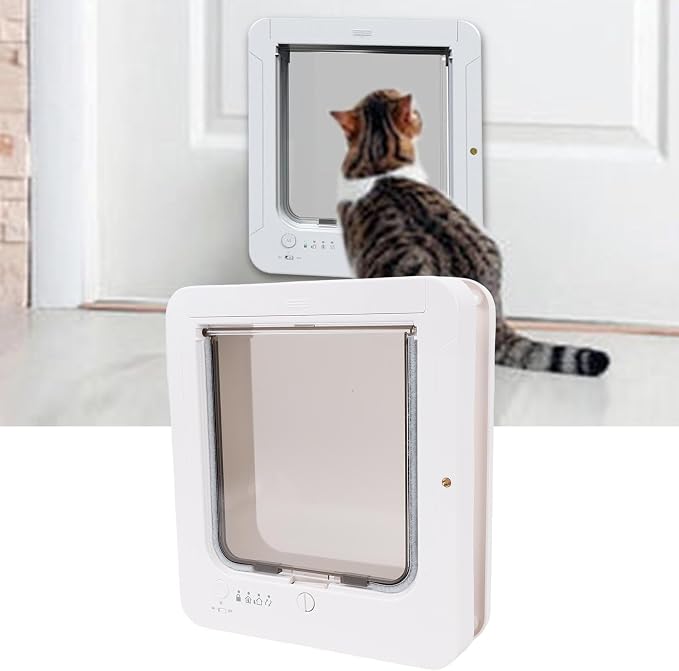 Smart Cat Door, Automatic Sensing Collar Activated Pet Door with Two Way Entry for Indoor Outdoor Cats, Durable Plastic Easy Installation