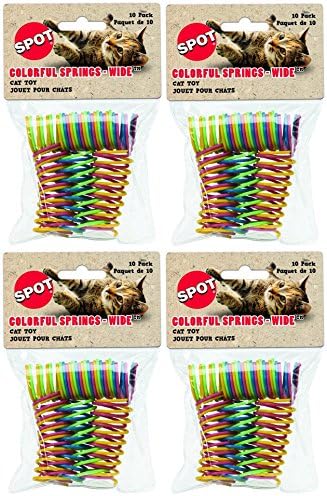 (4 Pack) Ethical Pet Wide Durable Heavy Gauge Plastic Colorful Springs Cat Toy, 10 Count Per Pack