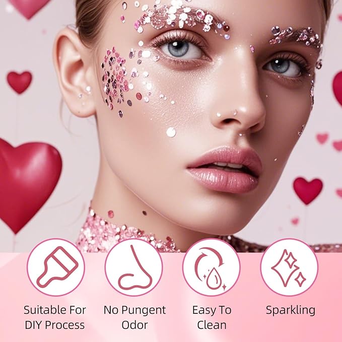 Gold Body Glitter Clear White Body Glitter Silver Face Glitter Hair Glitter Gel Singer Concerts Music Festival Rave Accessori Christmas Hallowen Face Paint 6 Shapes Chunky Glitter Gel for Women Girls