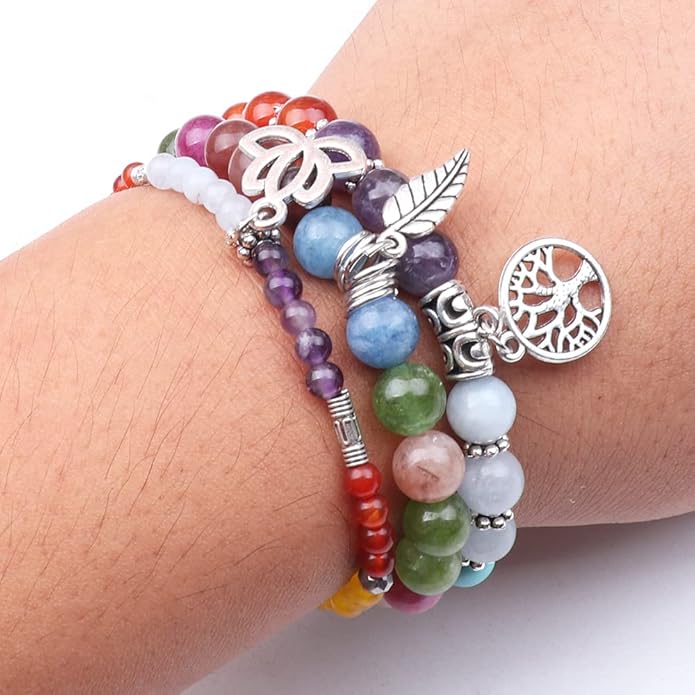 UEUC Tree of Life Yoga Healing Stone Bracelets,Multilayer Lotus Chakra Stone Reiki Bracelet Sets,Anxiety Crystal Natural Stone,for Women Stress Relief