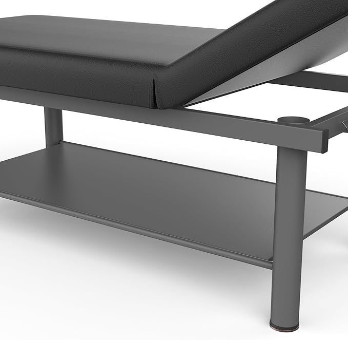 Professional Stationary Massage Table with Adjustable Backrest, PU Leather, Removable Headrest, Metal Frame, Heavy-Duty Spa Bed | Physical Therapy Facial Salon Tattoo Bed - 31.5'' W x 75'' L
