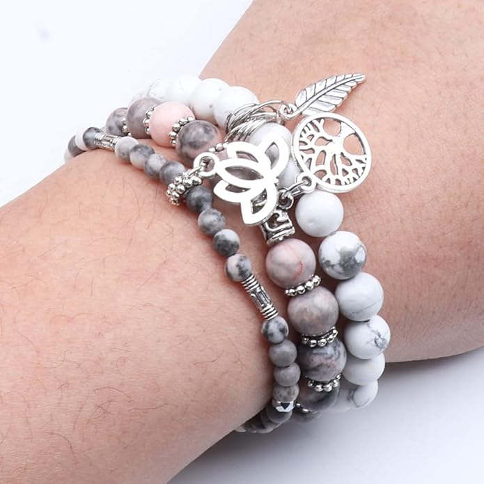 UEUC Tree of Life Yoga Healing Stone Bracelets,Multilayer Lotus Chakra Stone Reiki Bracelet Sets,Anxiety Crystal Natural Stone,for Women Stress Relief