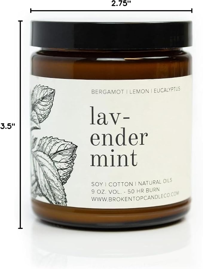 Broken Top Lavender Mint Pure Soy Candle | 9 oz. | Bergamot, Lemon & Eucalyptus 50-Hour Burn Time. Natural Cotton Wick, Vegan, No Parabens, No Phthalates