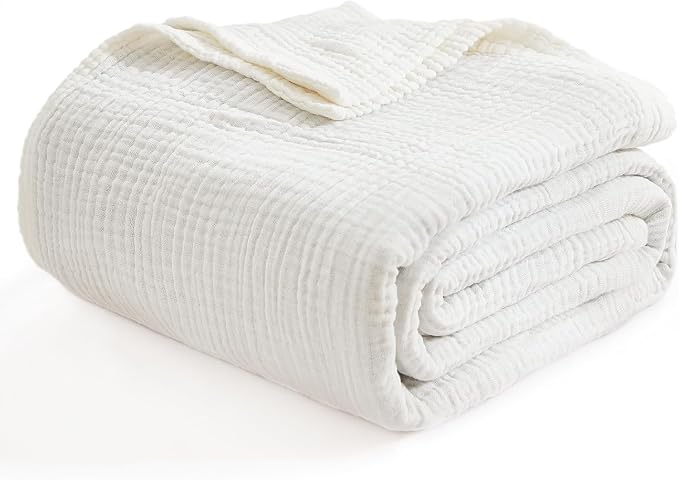 EMME Cotton Muslin Twin XL Blanket Breathable Gauze Soft Lightweight Adults Gifts for Women (White,66"x90")