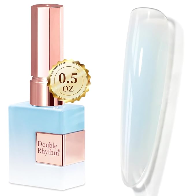 Double Rhythm 0.5 Oz Jelly Gel Polish Same Color Same Bottle Sheer Neutral Natural Light Milky Pastel 15ML Translucent Polish Art DIY at Home (Milky Blue-A1789)