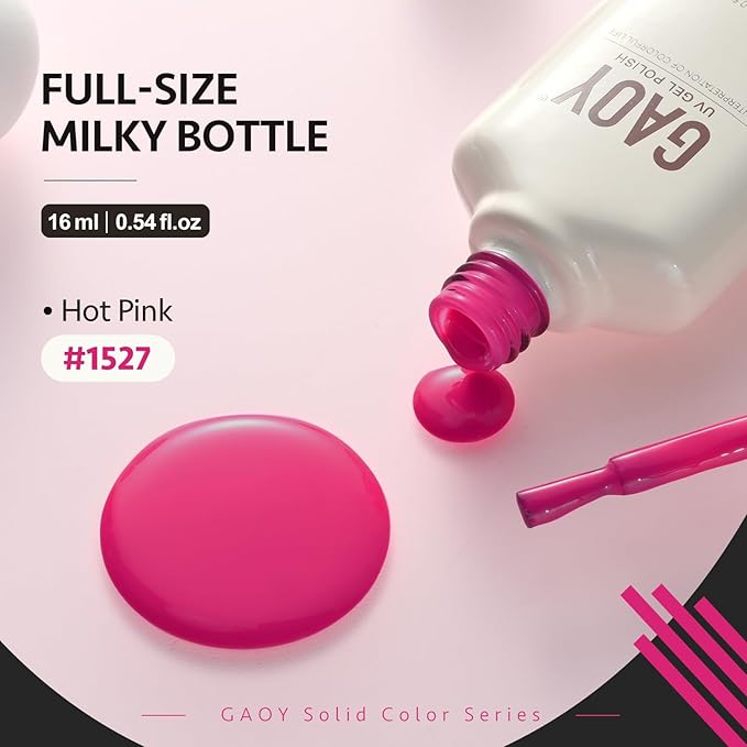 GAOY Hot Pink Gel Nail Polish, 16ml Soak Off UV Light Cure Gel Polish for Nail Art DIY Manicure at Home, Color 1527