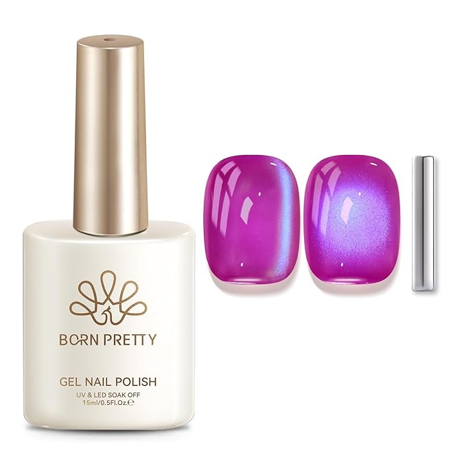 Born Pretty Spring Summer Cat Magnetic Eye Gel Polish,2026 Fruit Dark Purple Holographic Glitter Shimmer Translucent Sheer Magnetic Gel Polish with Blue Powder