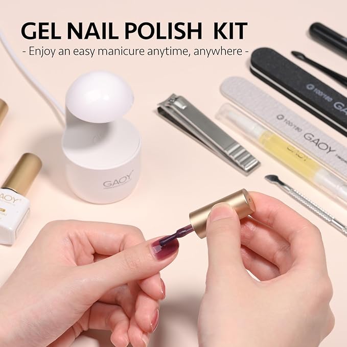 GAOY Gel Nail Polish Kit with UV Light for Beginners, 6 Colors Sheer Jelly Nude Pink, Gel Polish Kit with Top and Base Coat for Salon and Nail Art DIY at Home, Pinkish