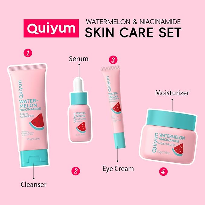 Watermelon Skin Care for Teen Girls, Daily Routine Skincare Sets- Smooth, Clean, Oil Control, Firm, Hydrate, Glow Up,, for All Skin 4PCS, Mother's Day Birthday Gift for Women, Wife, Girlfriend