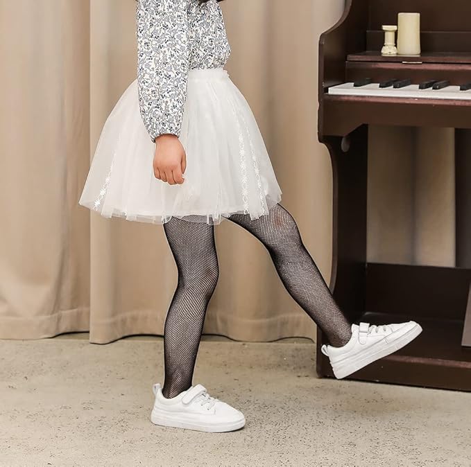 Girls Fishnet Stockings for Princess Dress High Waist Mesh Tights Cute Pattern Knit Socks
