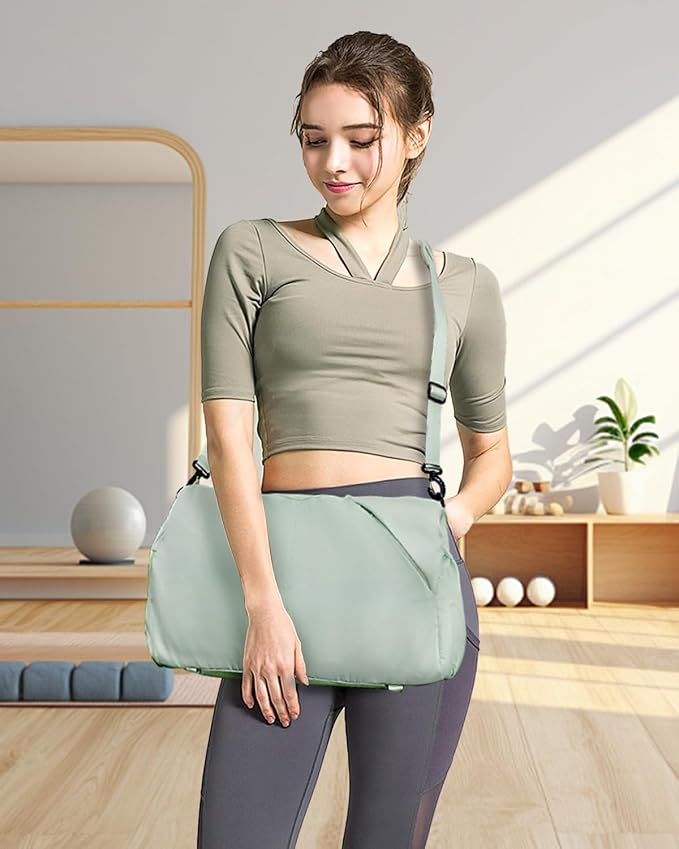 RHDZO Gym Bag for Women with Shoe Compartment Yoga Mat Bag with Wet Pocket and Water Bottle Holder Weekender Bag with Strap