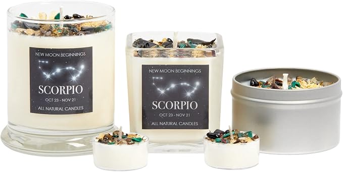 Scorpio Zodiac Candle (Oct. 23 - Nov. 21) - Soy Candle - All Natural Aromatherapy Candle - Scorpio Horoscope Candle - Crystal Candles - 8 oz Tin