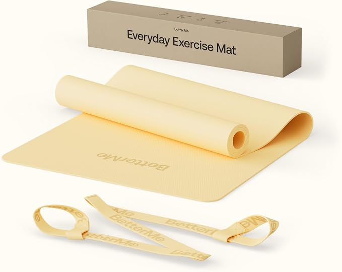BetterMe Yoga Mat - Non-Slip Exercise Mat for Women - Cushioned Pilates Mat for Home Workouts, Stretching & Hot Yoga - Portable Fitness Mat with Strap