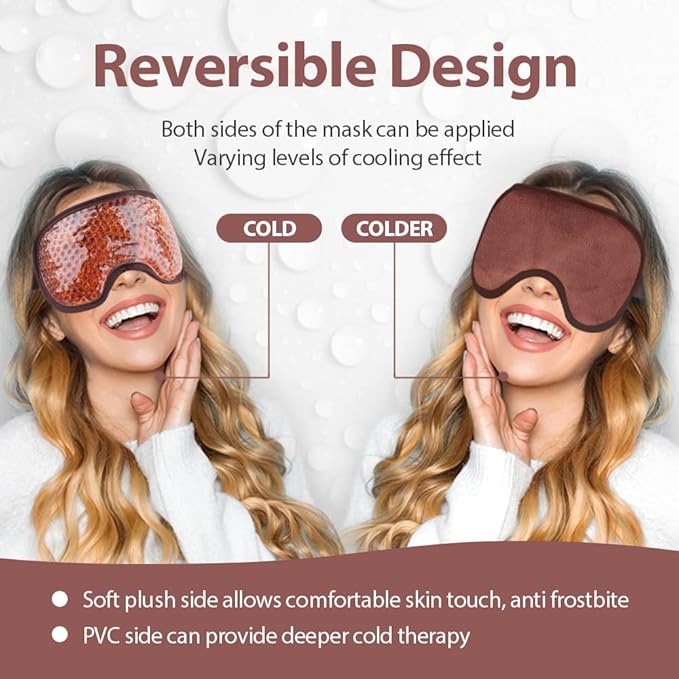 NEWGO Cooling Eye Mask for Puffy Eyes, Cold Eye Mask Eye Ice Pack for After Eyes Surgery, Tension Stress Relief, Itchy Eyes, Headaches, Dark Circles - Brown
