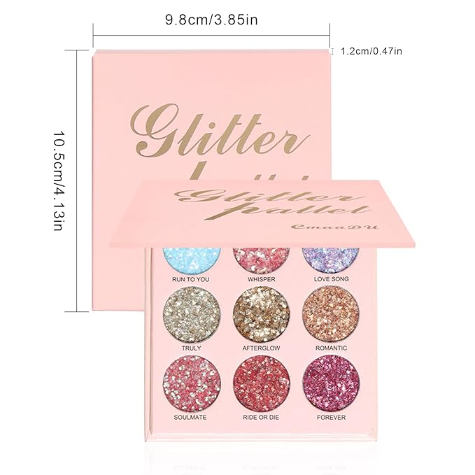 9 Colors Glitter Shimmer Eyeshadow Palette, Sparkle Neutral Eye Shadow Palettes, Natural High Pigment Eyeshadow Long Lasting Blendable, Eye Brightener Eye Shadow Primers, sombras para ojos