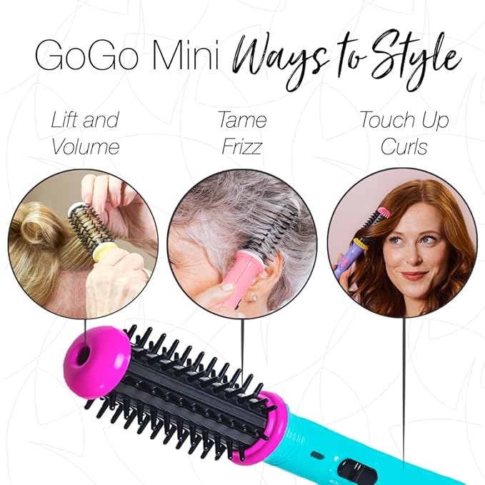 CALISTA GoGo Mini Heated Round Brush | Curl, Touch-Up, De-Frizz, and Style Hair with the Mini 7” Styling Tool | Heats to 365°F | Perfectly Designed Travel Tool | Dual Voltage (Retro Floral)