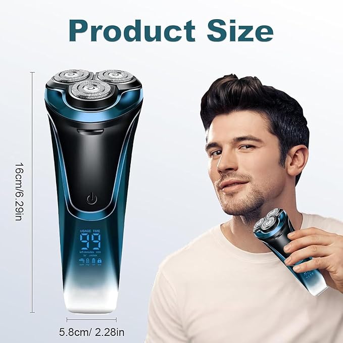 Snapbuy Electric Razor for Men, Snapbuy Electric Razor Pro of Father, Electric Shavers for Men,Ipx7 Waterproof Cordless Shaver with 90-Min Runtime, 4D Floating Head Rotary Shaver, Fast Charging(Blue)