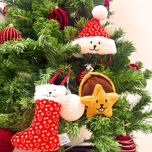 Christmas Santa Hat Plush Dog Toy (L Size), Soft & Durable Squeaky with Treat Pocket, Wear & Play Design, Crinkle Paper Sound, Fun for Medium & Large Dogs