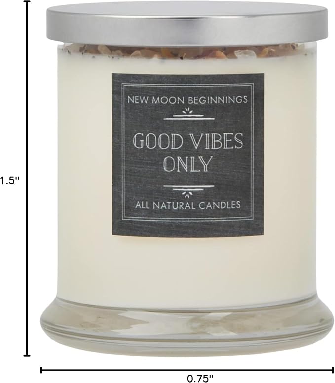 Good Vibes Only Candle by New Moon Beginnings - Negative Energy Cleansing - Soy Aromatherapy Candle - Handmade with Crystals & Herbs (12oz Round Glass Jar)