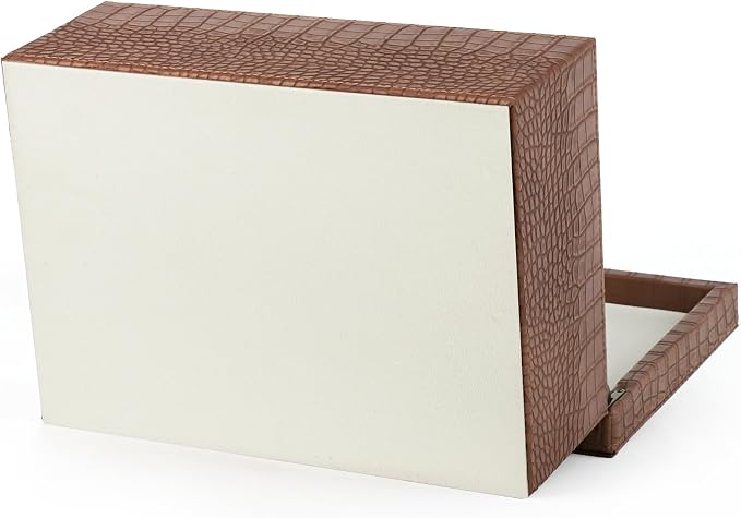 HofferRuffer Faux Leather Decorative Box, Large Wooden Structure Keepsake Box Accessory Organizer Jewelry Organizer with Hinged Lid, Storage Container for Home or Office (CrocoBrown)