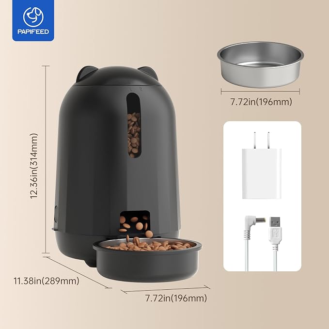 PAPIFEED Automatic Cat Feeder with App, WiFi Auto Cat Feeder, 3L Slow-Feed Cat Food Dispenser for Dry Food, Dual Power Supply Timed Pet Feeder for Small Dog, 10 Meals/Day, 6 Portions/Meal