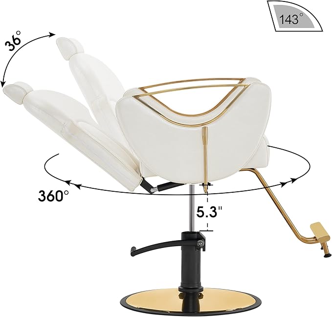 BarberPub Luxurious Classic Barber Chair Hydraulic Pump Recline Beauty Spa Styling Salon for Hair Stylist Equipment 9578 (Champagne)