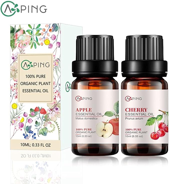 Apple & Cherry Essential Oils - 100% Pure Organic Natural Plant Oils for Diffuser, Aroma, Spa, Massage, Yoga, Perfume, 2x10ML