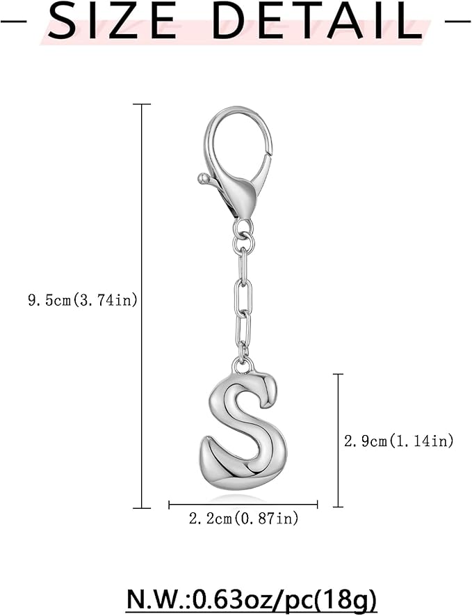 WOWORAMA Initial Letter Keychain for Women Chunky Gold Bubble Letter Bag Charm Purse Charm Personalized Keyrings Accessories