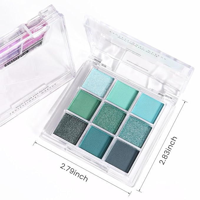 evpct 9 Colors Green Eyeshadow Palette, Light Bright Emerald Dark Teal Green Glitter Metallic Shimmer Sparkly Eye Shadow Eyeshadow Palette Makeup for Older Women Blue Eyes, Highly Pigmented Waterproof