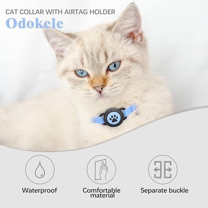 Airtag Cat Collar, Stretchy Kitten Collar with Apple Air Tag Holder, Blue