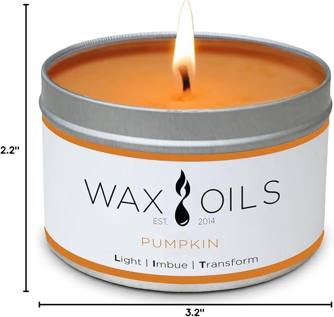 Wax and Oils Soy Wax Aromatherapy Scented Candles (Pumpkin) 8 Ounces. Single