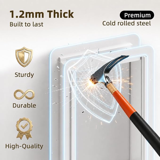 URSPET Large Dog Door for Door, 3-Flap Insulated, Steel Frame, White | 10.25 x 16.25 in Usable Opening, For 1.7-2.4 in Doors, Compatible with PetSafe Door Cutouts, Lock Panel, Replaceable Flaps