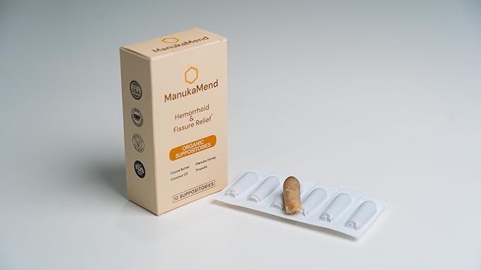 ManukaMend™ Comfort Support Suppositories with Manuka Honey & Coconut Oil – Gentle Moisturizing Relief, 12 Count