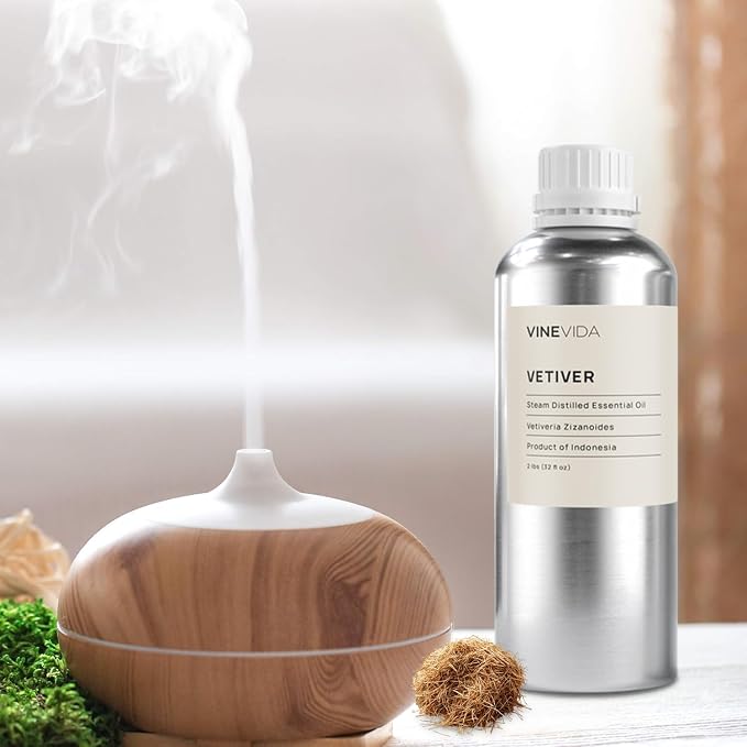 VINEVIDA Vetiver Essential Oil 32 oz - Undiluted Vetiver Oil 32 oz - Vetiver Candle Oil Scent - DIY Candle Scents for Candlemaking - Bulk Essential Oil for Soap Making