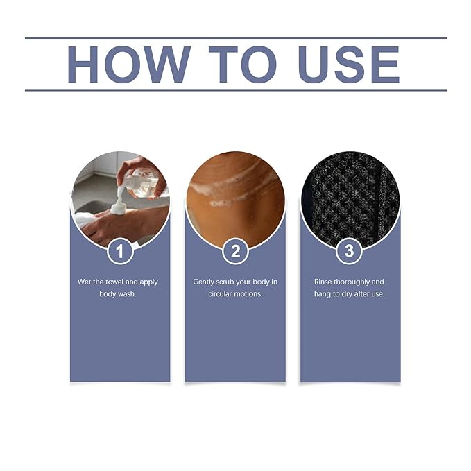 Exfoliating Shower Towel, Exfoliating Skin Bath Towel, Premium Scrub Wash Cloth for Face & Body Scrub Towel, All Skin Types for Men and Woman (Black)